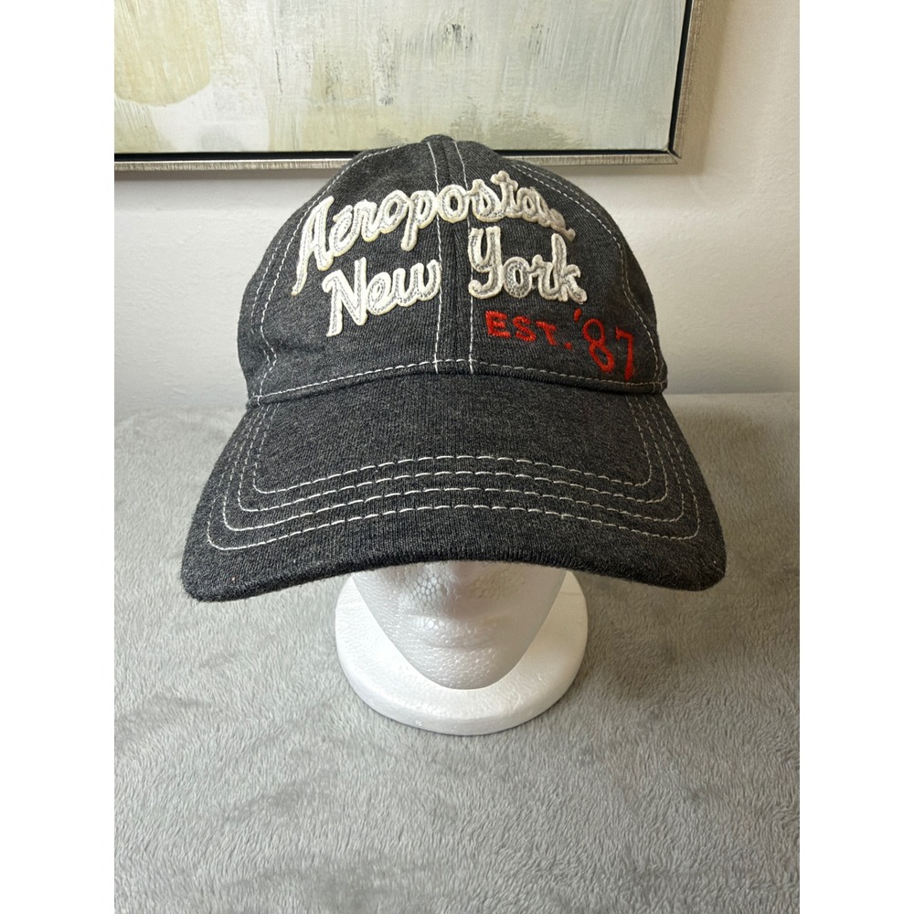 Aeropostale Hat Mens L/XL Gray New York Est 87 Embroidered Tek Flex Cap